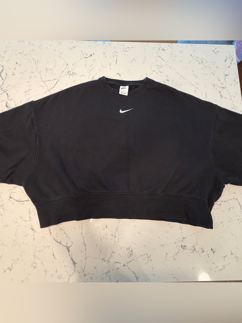 Nike Black Cropped Oversized Crewneck with White Swoosh